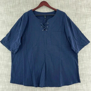 NWT Delie Blue Lace up Round Neck Short Sleeve Top 3XL 8235/8